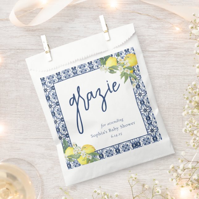 Sachets En Papier Baby-Shower au citron aquarelle de Positano (Coupé)