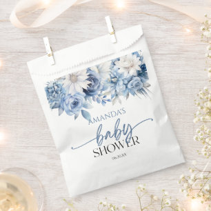 Sachets En Papier Baby shower aux fleurs bleues poussiéreuses