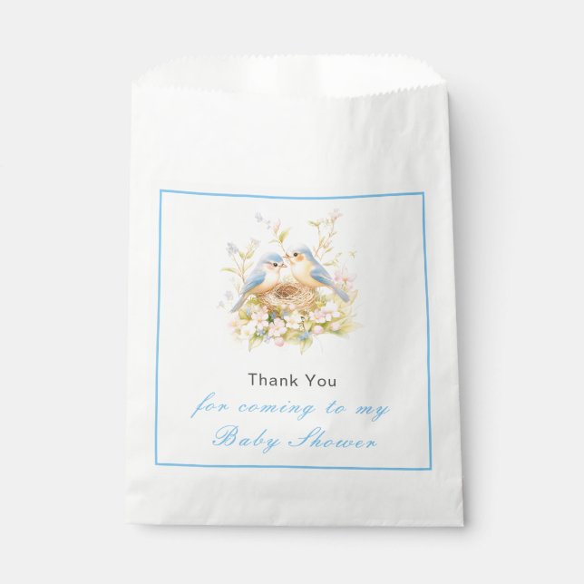 Sachets En Papier Baby shower aux oiseaux de printemps (Devant)