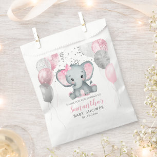 Sachets En Papier Baby shower Ballons roses Eléphant fille mignonne