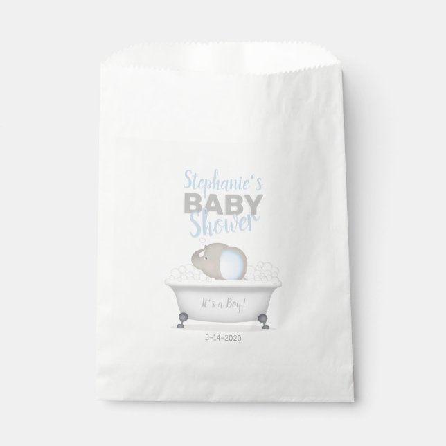 Sachets En Papier Baby shower bébé éléphant bulle  garçon de bain (Devant)