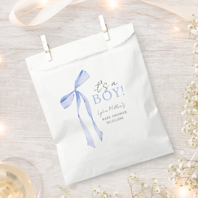 Sachets En Papier Baby shower Bleu Bow Invitation, Baby shower garço (Coupé)