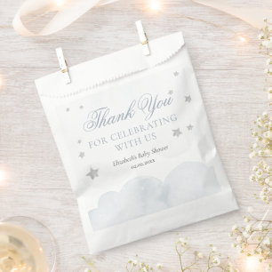 Sachets En Papier Baby shower bleu gris minuscule étoile