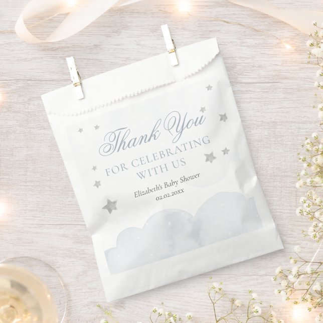 Sachets En Papier Baby shower bleu gris minuscule étoile (Coupé)