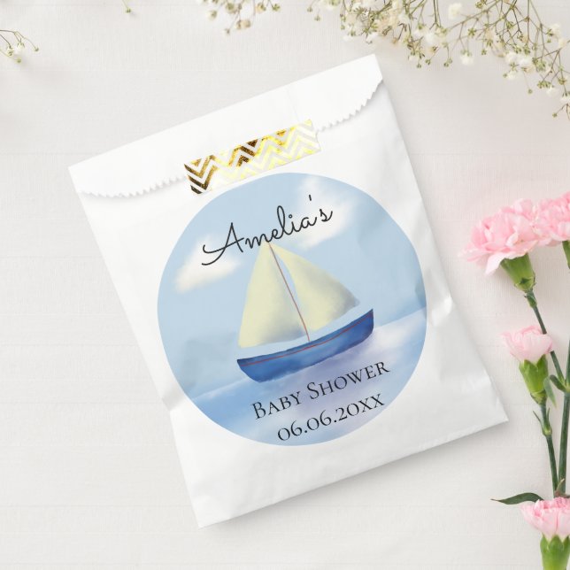 Sachets En Papier Baby shower Blue Sailboat personnalisé (Scellé)