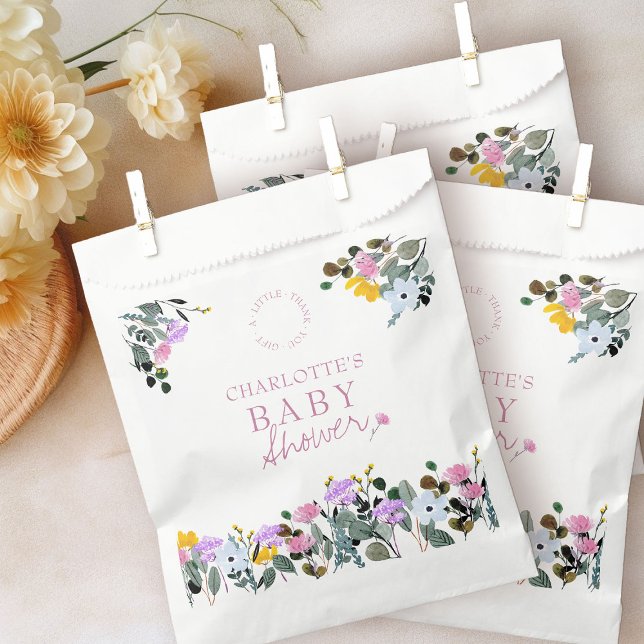 Sachets En Papier Baby shower cadeau fleur sauvage pelouse Little Me (Baby Shower favor bags from my Wildflower Lawn Baby Shower Collection)