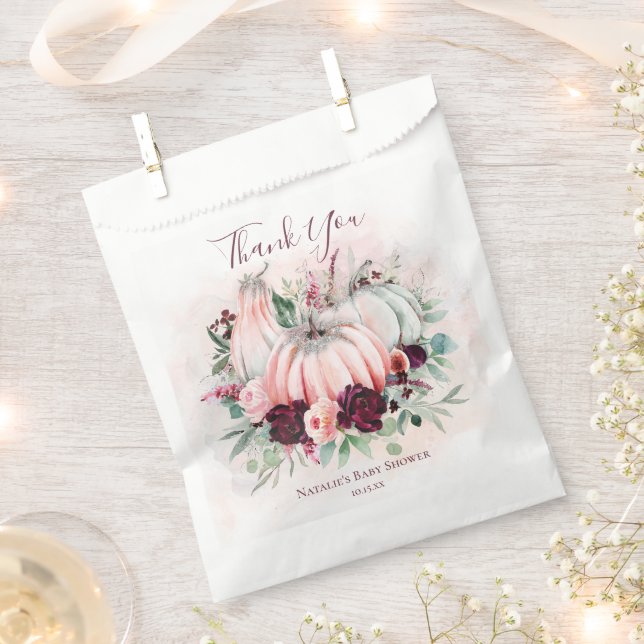 Sachets En Papier Baby shower Citrouille rose (Coupé)