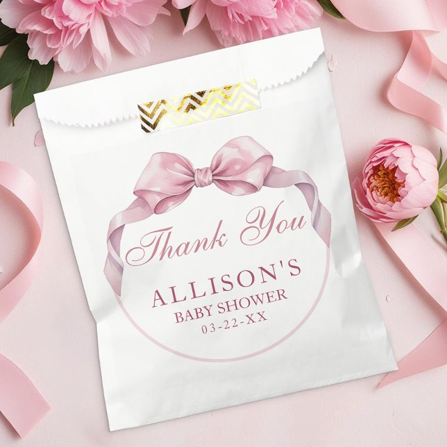 Sachets En Papier Baby shower Coquette Bow Favoriser Sac - Pink Merc (Pink Coquette Bow Favor Bag)