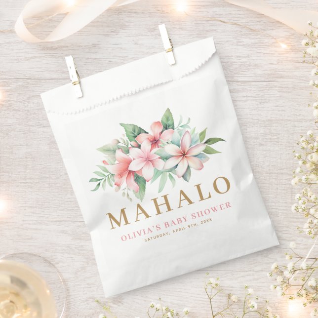 Sachets En Papier Baby shower d'Aloha à fleurs rose tropicale (Coupé)