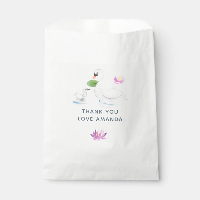 Sachets En Papier Baby shower d'aquarelle de cygne (Devant)
