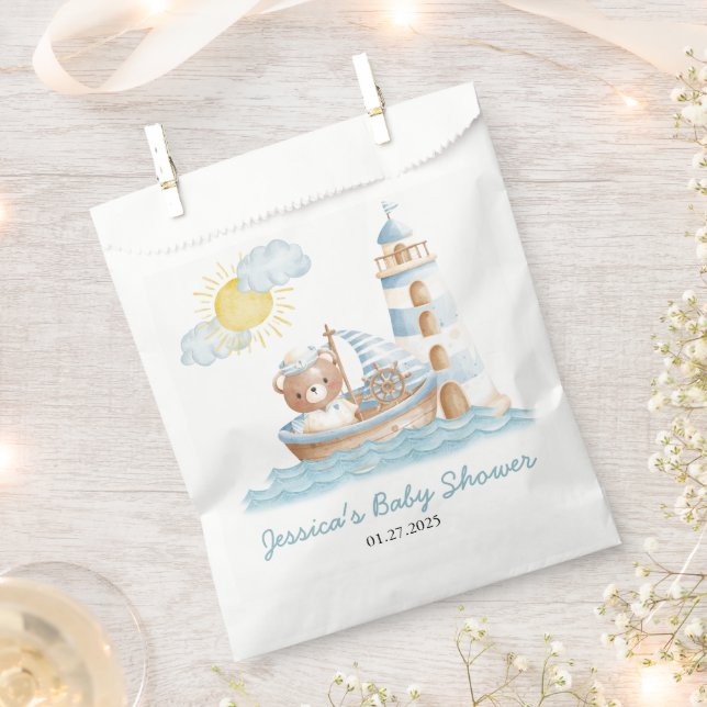 Sachets En Papier Baby shower d'aquarelle de l'ours nautique (Coupé)