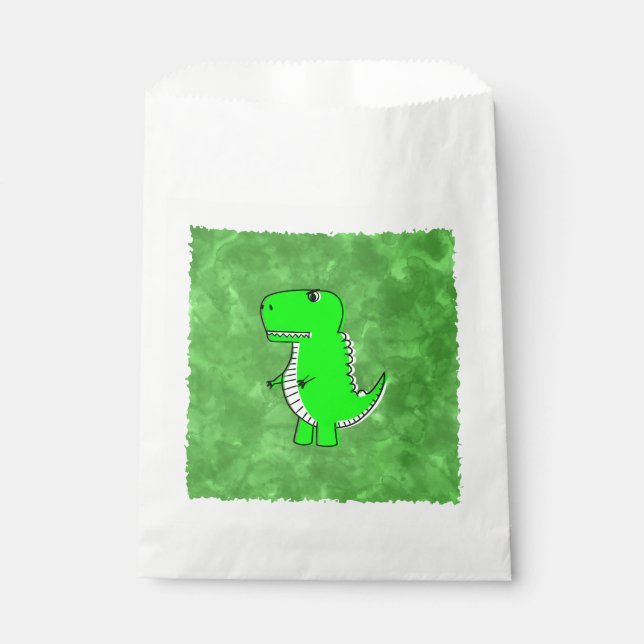 Sachets En Papier Baby shower d'aquarelle Dino vert (Devant)