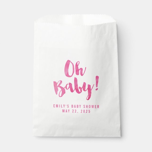 Sachets En Papier Baby shower d'aquarelle rose bébé (Devant)