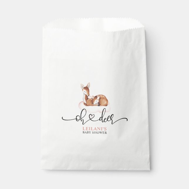 Sachets En Papier Baby shower d'aquarelle rose Oh Deer (Devant)