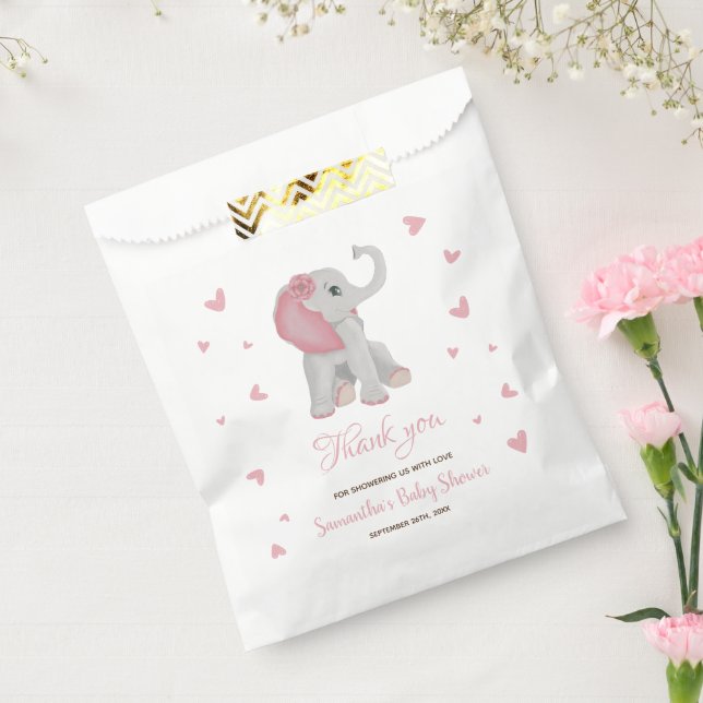 Sachets En Papier Baby shower d'aquarelle rose vif pour éléphant (Scellé)