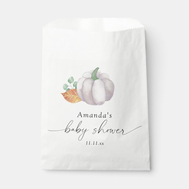 Sachets En Papier Baby shower d'automne citrouille blanc (Devant)