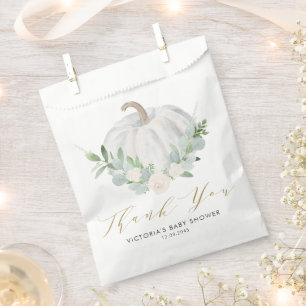 Sachets En Papier Baby shower d'automne Citrouille blanc aquarelle
