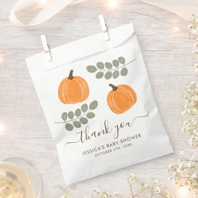 Sachets En Papier Baby shower d'automne Citrouille mignon Eucalyptus (Coupé)