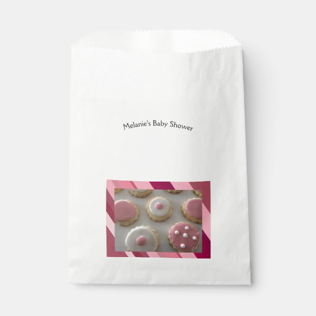 Sachets En Papier Baby shower de biscuits roses et blancs (Devant)