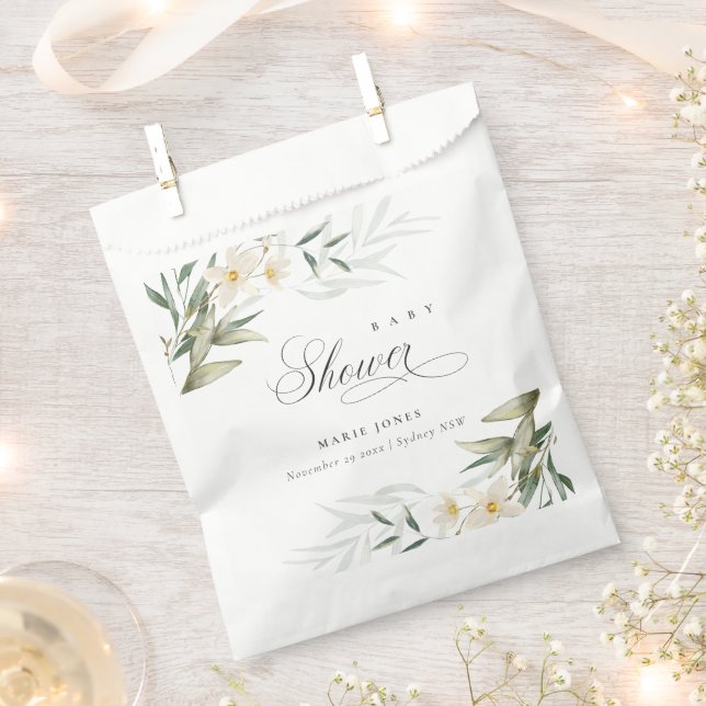 Sachets En Papier Baby shower de Bunch Floral Rustique Blanc (Coupé)