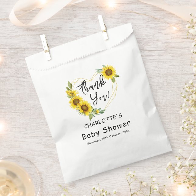Sachets En Papier Baby shower de cadre de tournesol aquarelle (Coupé)