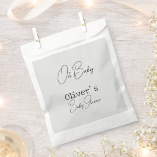 Sachets En Papier Baby shower de calligraphie simple gris élégant