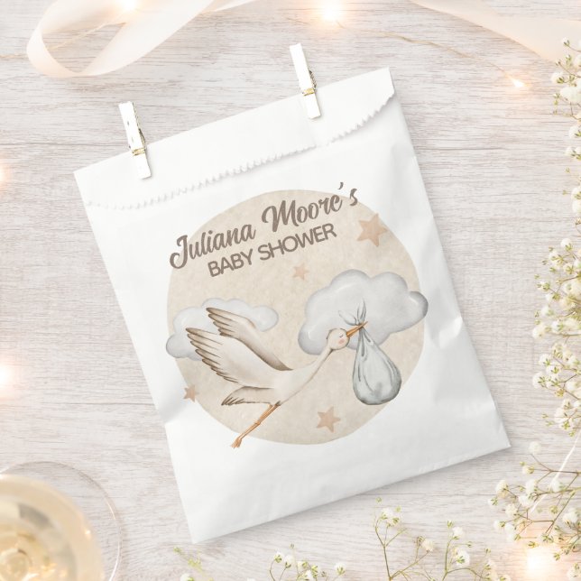 Sachets En Papier Baby shower de cigogne d'aquarelle (Coupé)