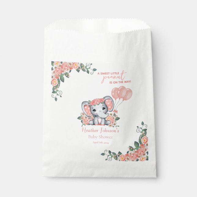 Sachets En Papier Baby shower de fille éléphante (Devant)