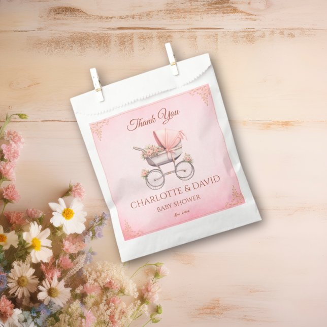 Sachets En Papier Baby shower de fille rose Vintage classique (Créateur téléchargé)