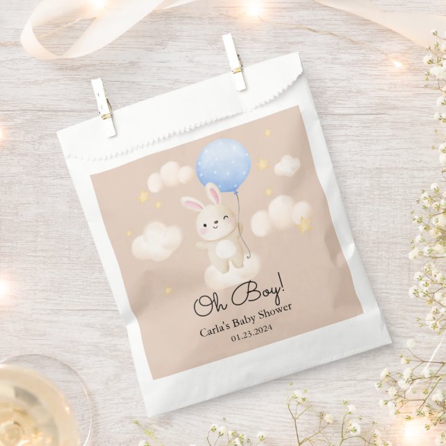 Sachets En Papier Baby shower de lapin mignon bleu garçon (Coupé)