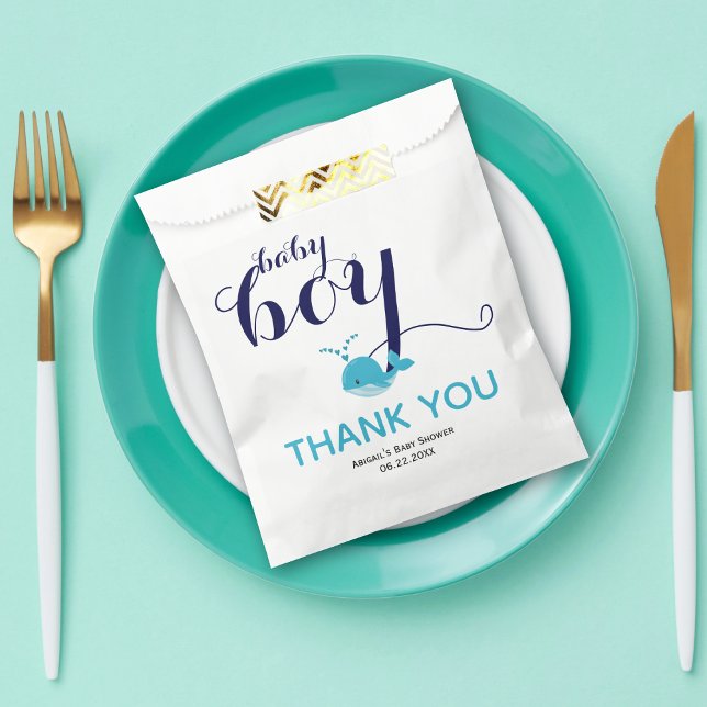 Sachets En Papier Baby shower de Merci à thème océanique bleu mignon (Créateur téléchargé)