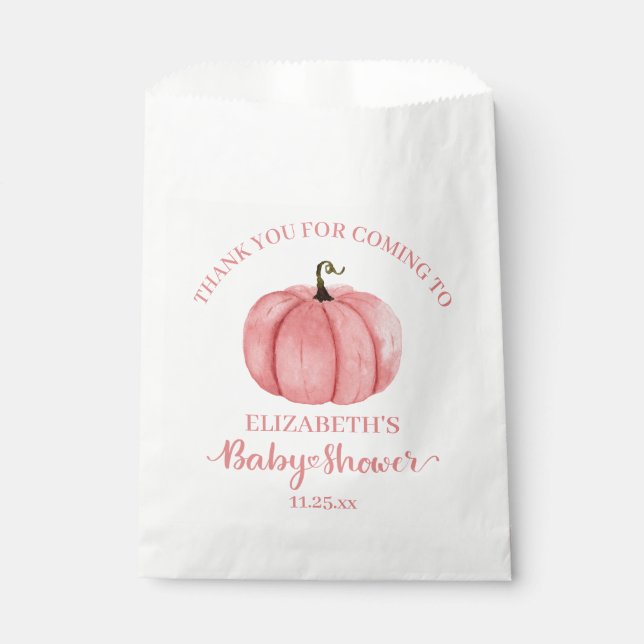 Sachets En Papier Baby shower de Merci de Citrouille rose (Devant)