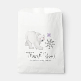 Sachets En Papier Baby shower de Merci d'ours polaire violet à floco