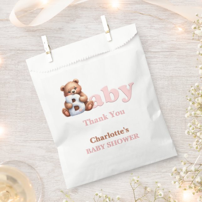 Sachets En Papier Baby shower de Merci d'ours rose Teddy (Coupé)