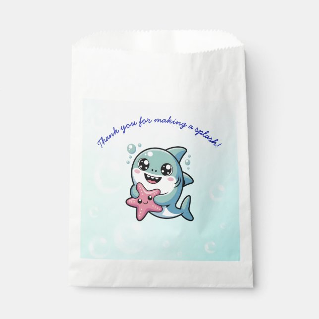 Sachets En Papier Baby shower de requin doux Kawaii (Devant)