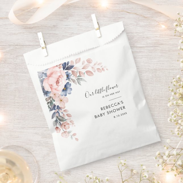 Sachets En Papier Baby shower de script végétal rose (Coupé)