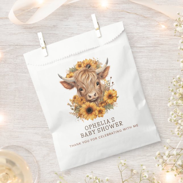 Sachets En Papier Baby shower de Sunflower de la vache Highland Merc (Coupé)