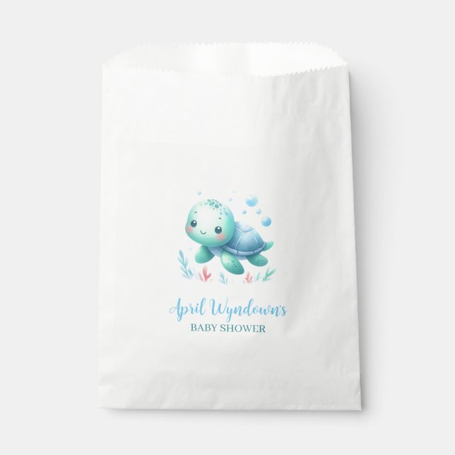 Sachets En Papier Baby shower de tortues d'eau (Devant)