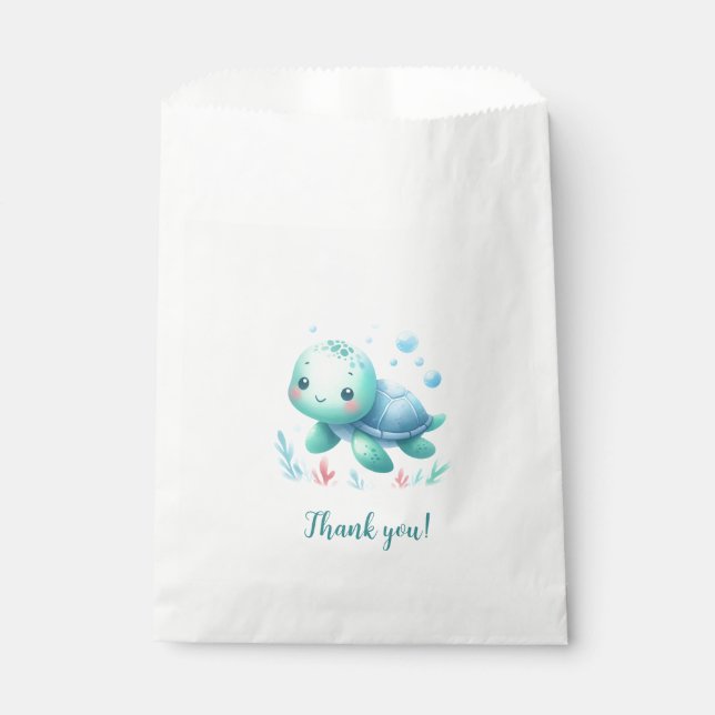 Sachets En Papier Baby shower de tortues d'eau (Devant)