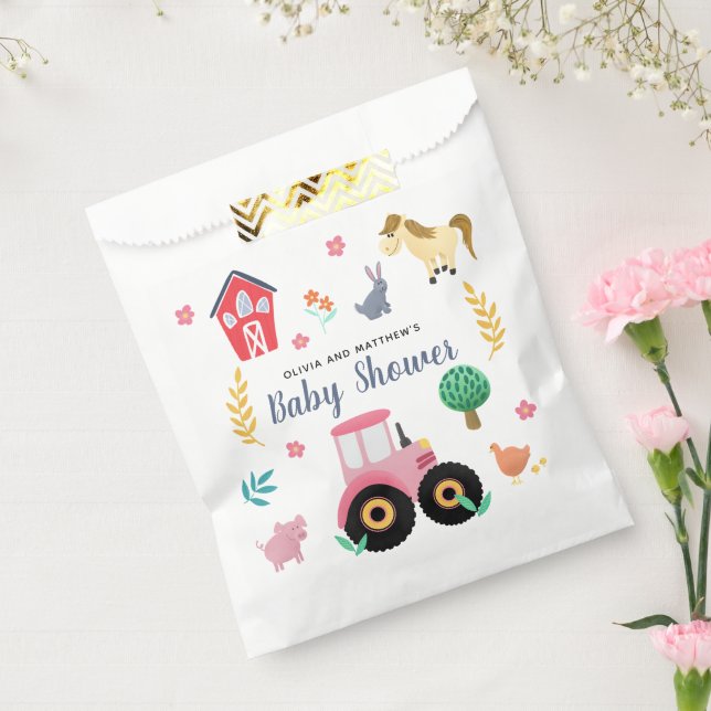 Sachets En Papier Baby shower de tracteur de ferme rose-rose (Scellé)