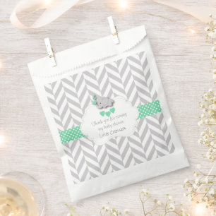 Sachets En Papier Baby shower d'éléphant vert, gris blanc