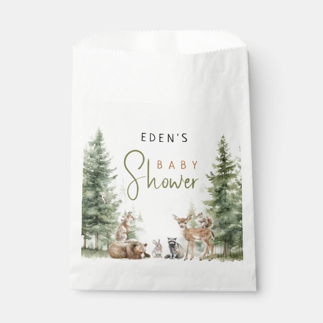 Sachets En Papier Baby shower des animaux forestiers (Devant)