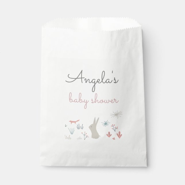 Sachets En Papier baby shower des créatures boisées modernes (Devant)
