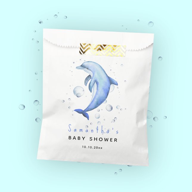 Sachets En Papier Baby shower des dauphins océaniques aquarelles (Créateur téléchargé)