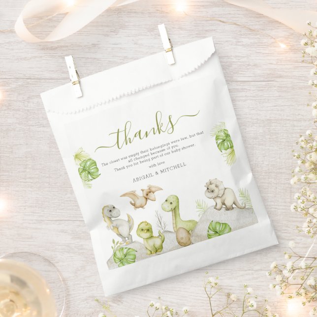 Sachets En Papier Baby shower Dinosaure Aquarelle Douce (Coupé)