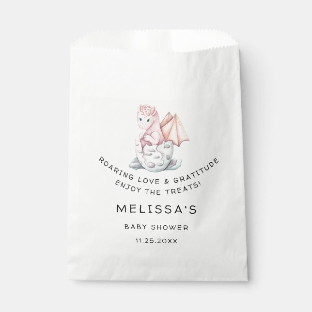 Sachets En Papier Baby shower DRAGON DE HATCHES ROSES (Devant)