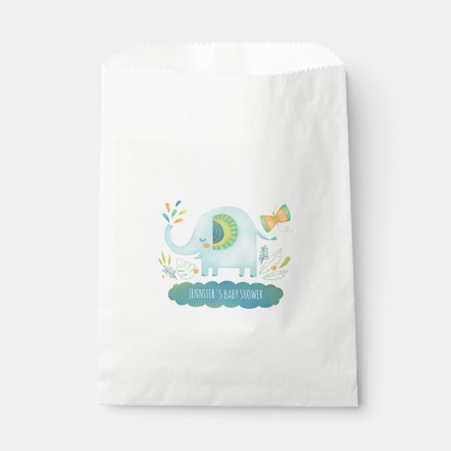 Sachets En Papier Baby shower Eléphant garçon bleu mignon (Devant)