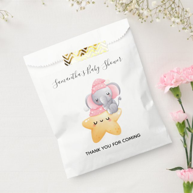 Sachets En Papier Baby shower éléphant rose personnalisé pour bébé (Scellé)