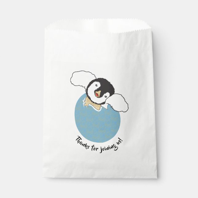 Sachets En Papier Baby shower Favoriser Sac, Bleu, Pingouin bébé (Devant)
