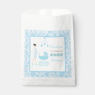 Sachets En Papier Baby shower femme Brunette Damask bleu